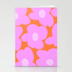Pastel Pink Retro Flowers Orange Background #decor #society6 #buyart Stationery Card Gallery Image 2