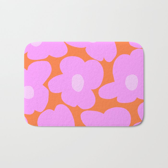 Pastel Pink Retro Flowers Orange Background #decor #society6 #buyart Bath Mat Gallery Image 1