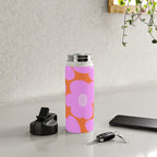 Pastel Pink Retro Flowers Orange Background #decor #society6 #buyart Water Bottle Gallery Image 4