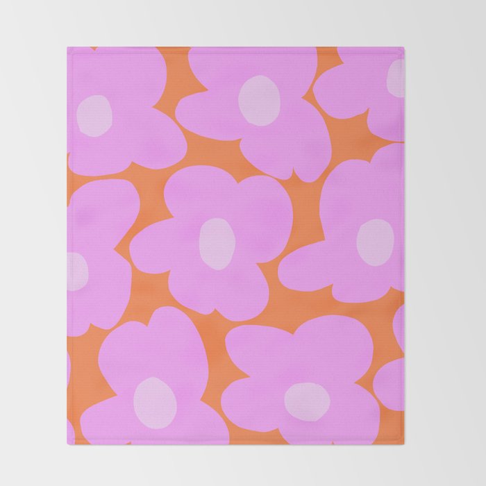 Pastel Pink Retro Flowers Orange Background #decor #society6 #buyart Throw Blanket Gallery Image 2