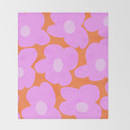 Pastel Pink Retro Flowers Orange Background #decor #society6 #buyart Throw Blanket Gallery Image 2