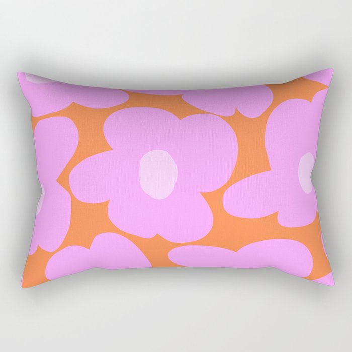 Pastel Pink Retro Flowers Orange Background #decor #society6 #buyart Rectangular Pillow Gallery Image 1