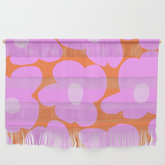 Pastel Pink Retro Flowers Orange Background #decor #society6 #buyart Wall Hanging Gallery Image 1