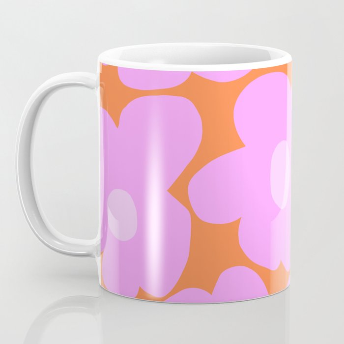 Pastel Pink Retro Flowers Orange Background #decor #society6 #buyart Coffee Mug Gallery Image 3