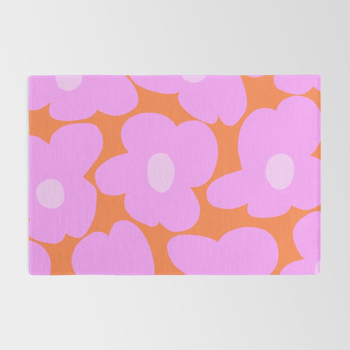 Pastel Pink Retro Flowers Orange Background #decor #society6 #buyart Rug Gallery Image 2