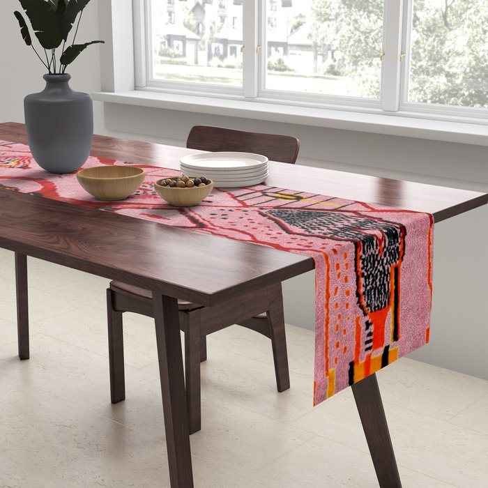 Traditional Pink Moroccan Rug Artwork Table Runner Gallery Image 2