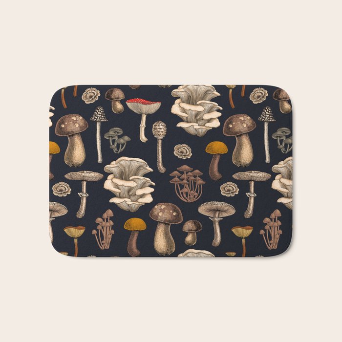 Wild Mushrooms  on graphite black Bath Mat Gallery Image 1
