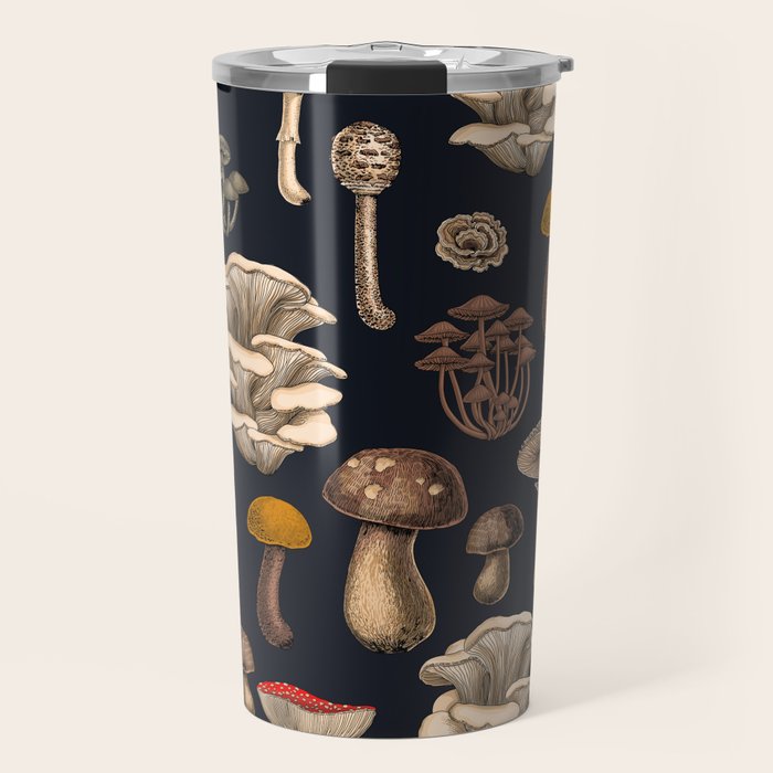 Wild Mushrooms  on graphite black Travel Mug Gallery Image 1