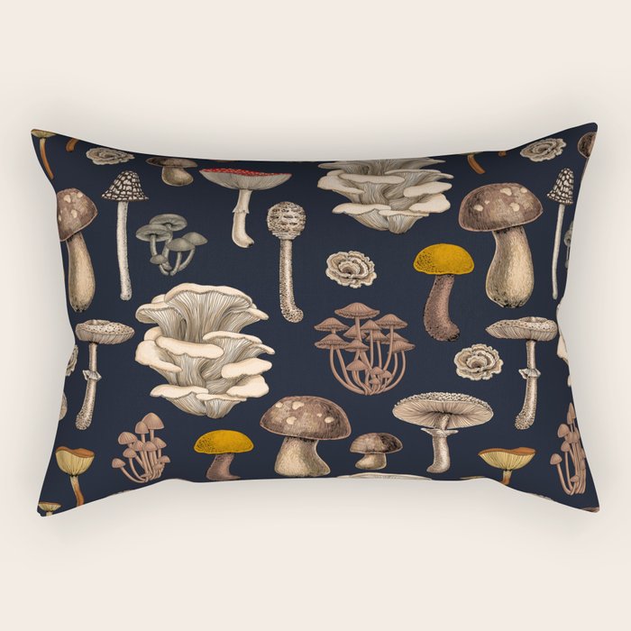 Wild Mushrooms  on graphite black Rectangular Pillow Gallery Image 2