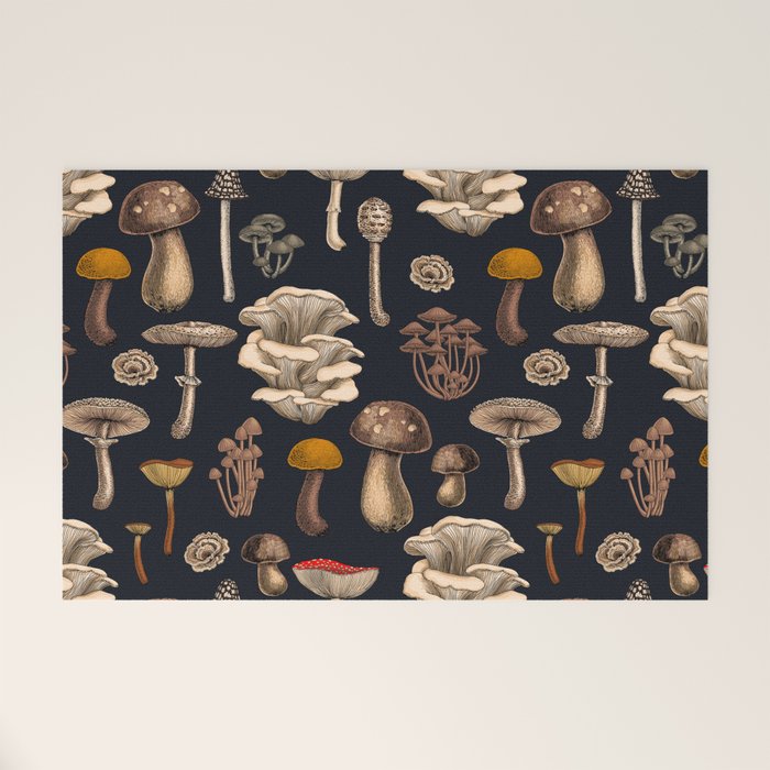 Wild Mushrooms  on graphite black Welcome Mat Gallery Image 1