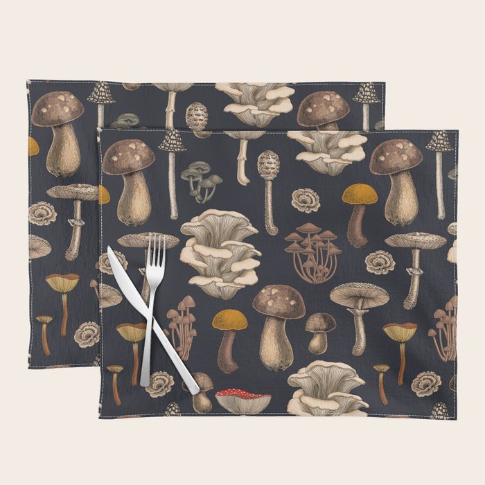 Wild Mushrooms  on graphite black Placemat Gallery Image 1