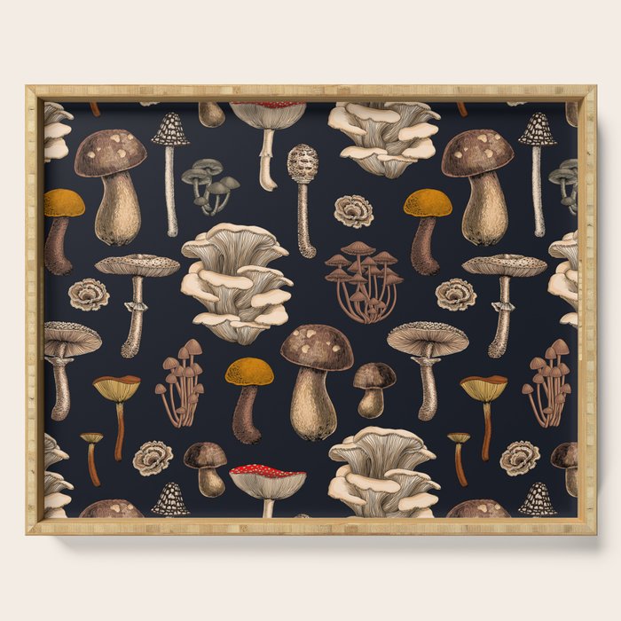 Wild Mushrooms  on graphite black Serving Tray Gallery Image 1