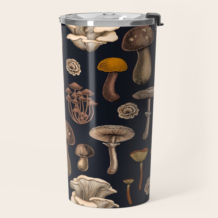 Wild Mushrooms  on graphite black Travel Mug Gallery Image 2