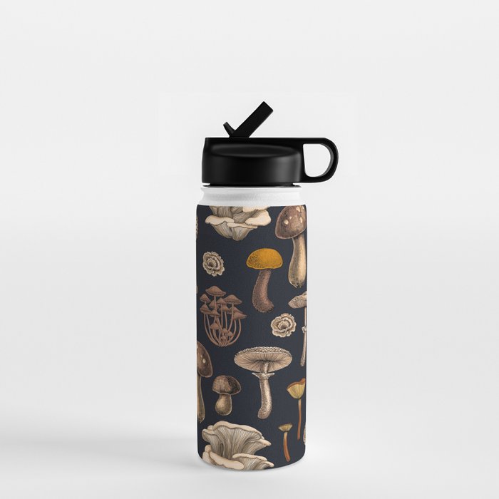 Wild Mushrooms  on graphite black Water Bottle Gallery Image 1