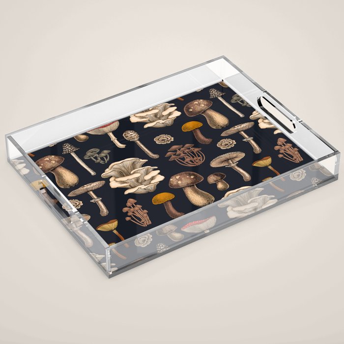 Wild Mushrooms  on graphite black Acrylic Tray Gallery Image 1