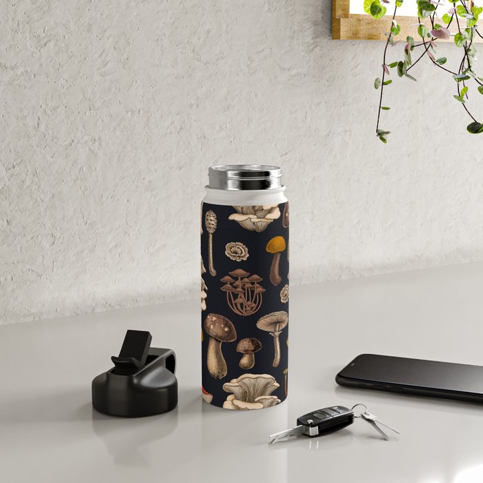 Wild Mushrooms  on graphite black Water Bottle Gallery Image 4