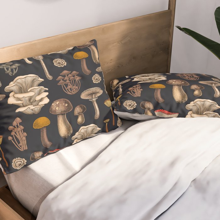 Wild Mushrooms  on graphite black Pillow Sham Gallery Image 2