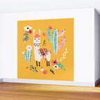 White Llama with flowers Wall Mural Gallery Image 2