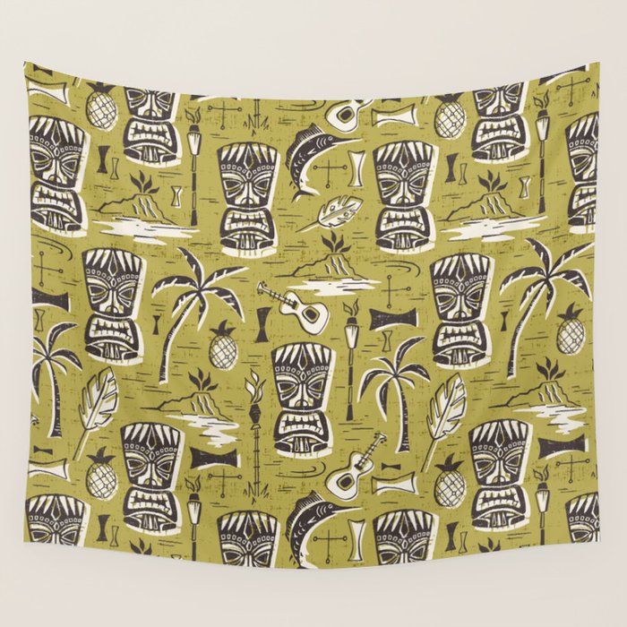 Tropical Tiki Green Wall Tapestry Gallery Image 1