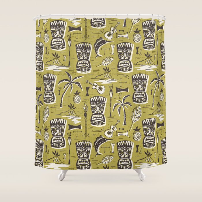 Tropical Tiki Green Shower Curtain
