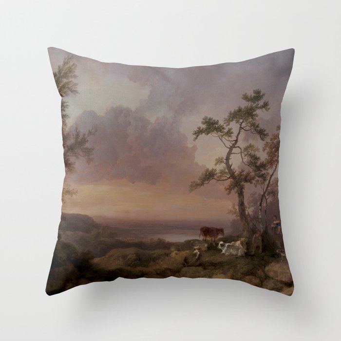 Landscape with Cattle and Peasant Oil painting Throw Pillow Gallery Image 1