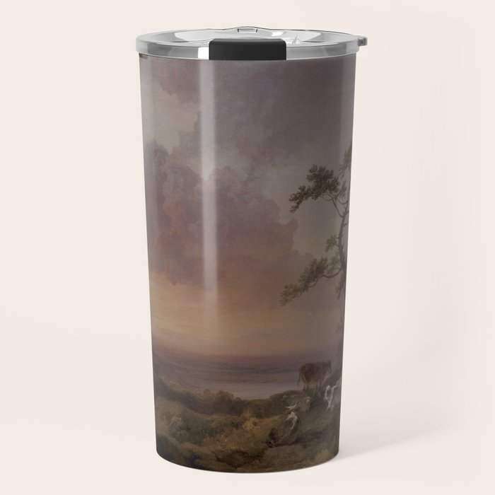 Landscape with Cattle and Peasant Oil painting Travel Mug Gallery Image 1