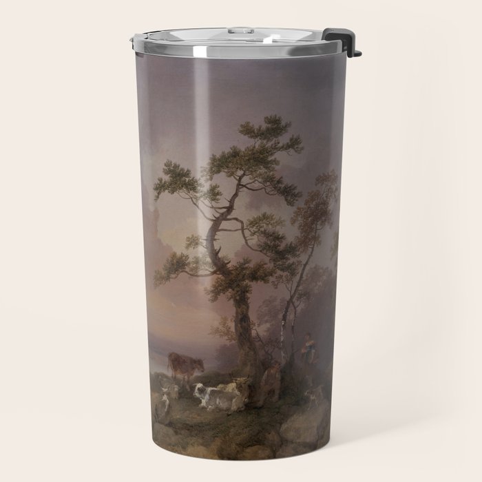 Landscape with Cattle and Peasant Oil painting Travel Mug Gallery Image 2