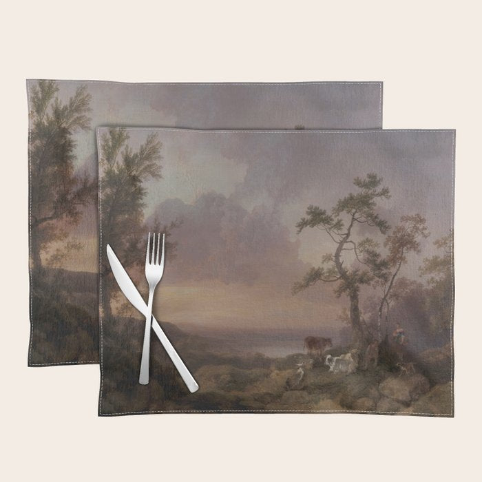 Landscape with Cattle and Peasant Oil painting Placemat Gallery Image 1