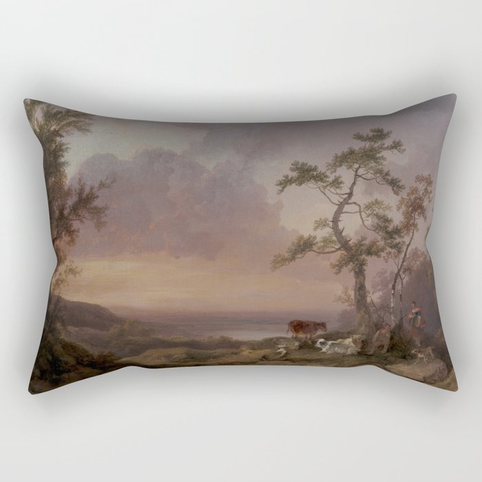Landscape with Cattle and Peasant Oil painting Rectangular Pillow Gallery Image 2