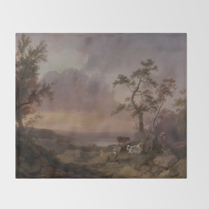 Landscape with Cattle and Peasant Oil painting Throw Blanket Gallery Image 2