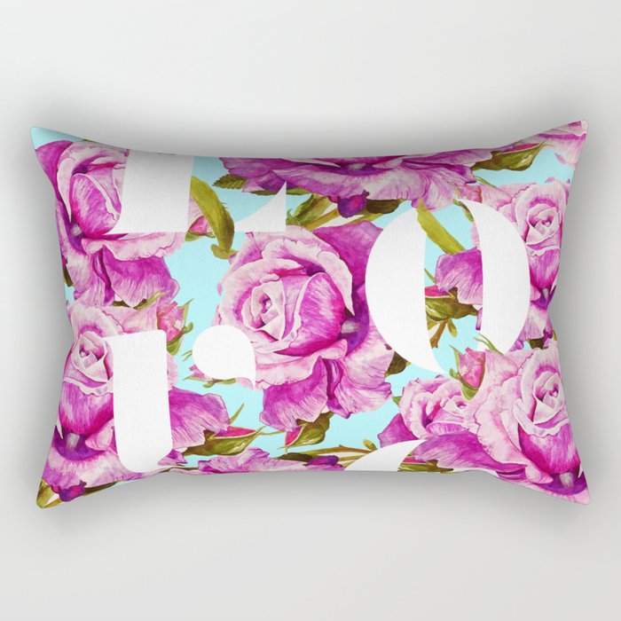 Love, Floral Typography Valentine's Graphic Design, Eclectic Modern Boho Botanical Rose Illustration Rectangular Pillow Gallery Image 1