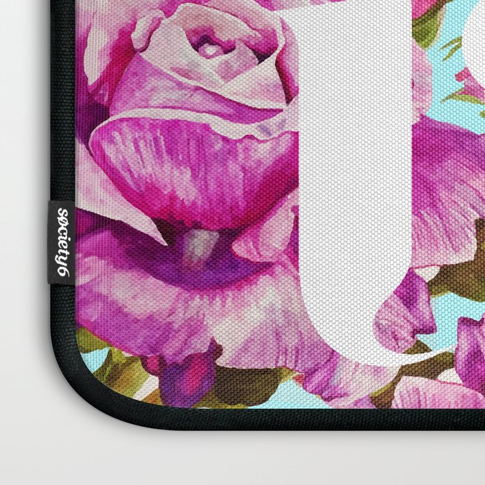 Love, Floral Typography Valentine's Graphic Design, Eclectic Modern Boho Botanical Rose Illustration Laptop Sleeve Gallery Image 3