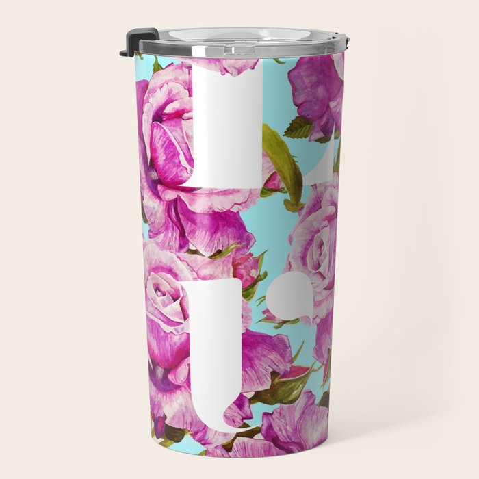 Love, Floral Typography Valentine's Graphic Design, Eclectic Modern Boho Botanical Rose Illustration Travel Mug Gallery Image 3