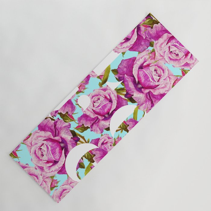 Love, Floral Typography Valentine's Graphic Design, Eclectic Modern Boho Botanical Rose Illustration Yoga Mat Gallery Image 1