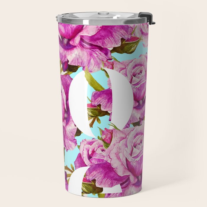 Love, Floral Typography Valentine's Graphic Design, Eclectic Modern Boho Botanical Rose Illustration Travel Mug Gallery Image 2