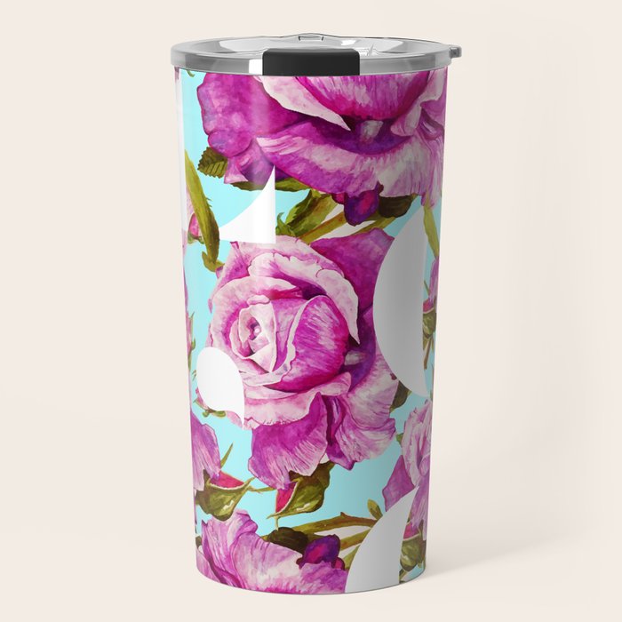 Love, Floral Typography Valentine's Graphic Design, Eclectic Modern Boho Botanical Rose Illustration Travel Mug Gallery Image 1