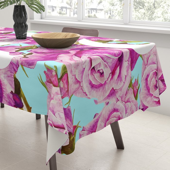 Love, Floral Typography Valentine's Graphic Design, Eclectic Modern Boho Botanical Rose Illustration Tablecloth Gallery Image 3