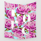 Love, Floral Typography Valentine's Graphic Design, Eclectic Modern Boho Botanical Rose Illustration Wall Tapestry Gallery Image 4