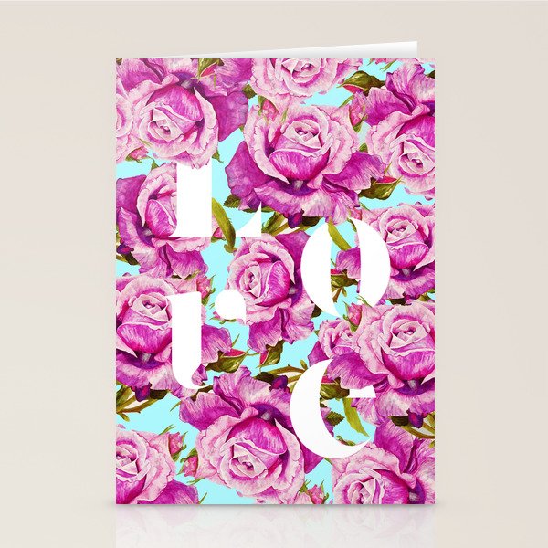 Love, Floral Typography Valentine's Graphic Design, Eclectic Modern Boho Botanical Rose Illustration Stationery Card Gallery Image 1