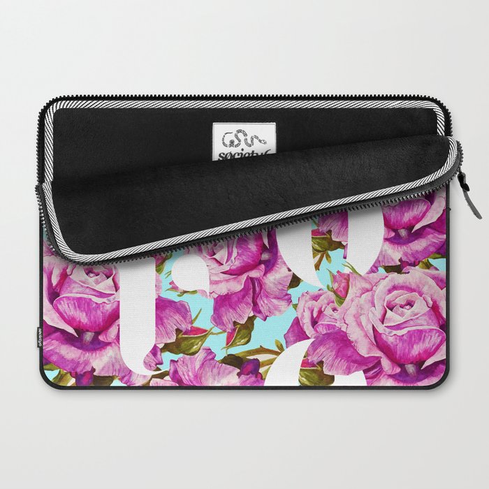 Love, Floral Typography Valentine's Graphic Design, Eclectic Modern Boho Botanical Rose Illustration Laptop Sleeve Gallery Image 2