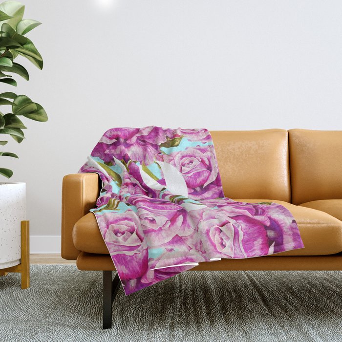 Love, Floral Typography Valentine's Graphic Design, Eclectic Modern Boho Botanical Rose Illustration Throw Blanket Gallery Image 1