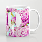 Love, Floral Typography Valentine's Graphic Design, Eclectic Modern Boho Botanical Rose Illustration Coffee Mug Gallery Image 1