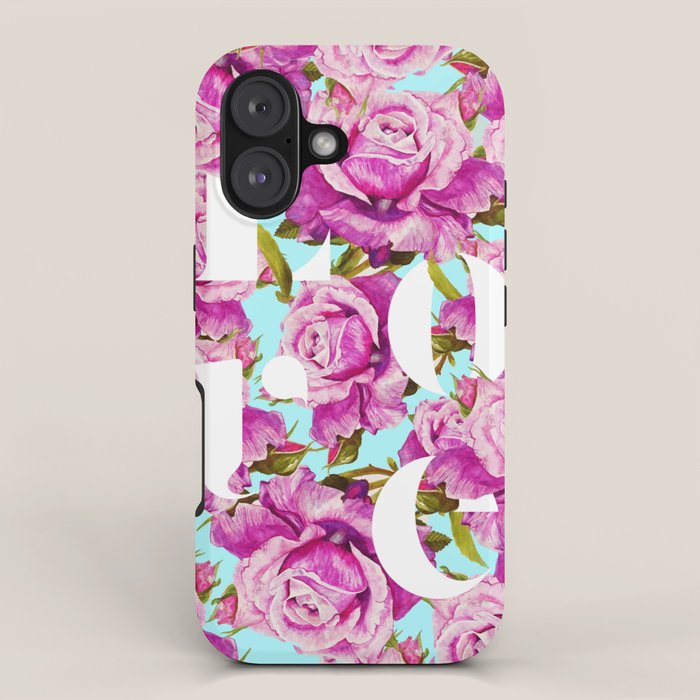 Love, Floral Typography Valentine's Graphic Design, Eclectic Modern Boho Botanical Rose Illustration iPhone Case Gallery Image 1