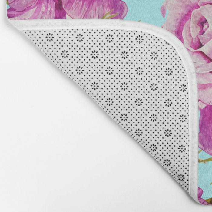 Love, Floral Typography Valentine's Graphic Design, Eclectic Modern Boho Botanical Rose Illustration Bath Mat Gallery Image 2