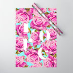 Love, Floral Typography Valentine's Graphic Design, Eclectic Modern Boho Botanical Rose Illustration Wrapping Paper Gallery Image 1