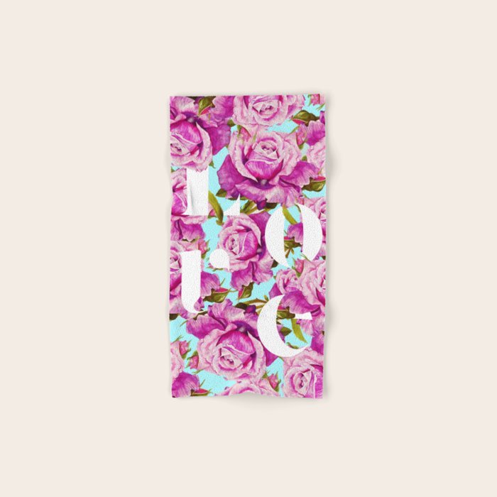 Love, Floral Typography Valentine's Graphic Design, Eclectic Modern Boho Botanical Rose Illustration Bath Towel Gallery Image 1