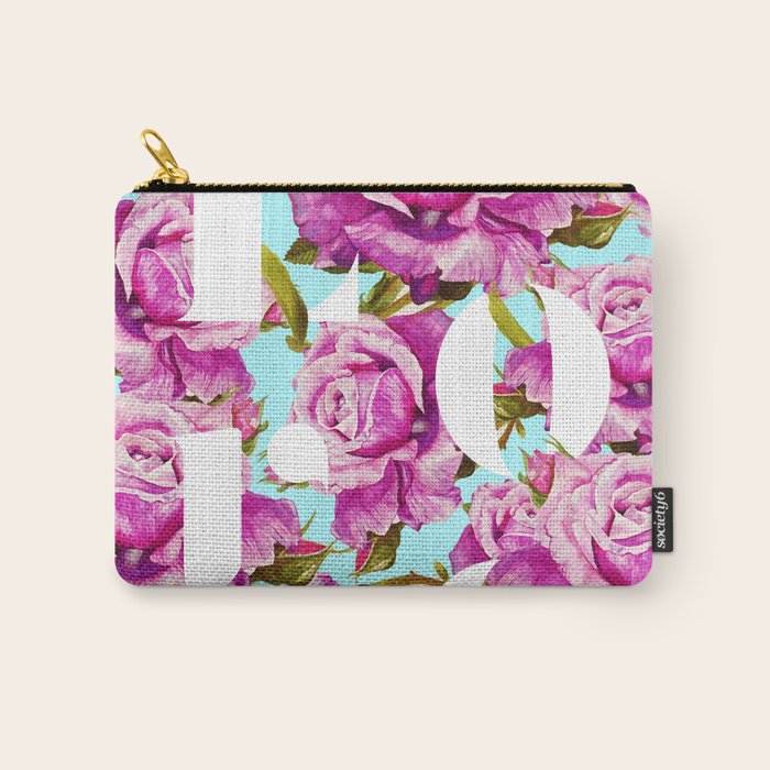Love, Floral Typography Valentine's Graphic Design, Eclectic Modern Boho Botanical Rose Illustration Carry All Pouch Gallery Image 1
