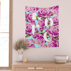Love, Floral Typography Valentine's Graphic Design, Eclectic Modern Boho Botanical Rose Illustration Wall Tapestry Gallery Image 2
