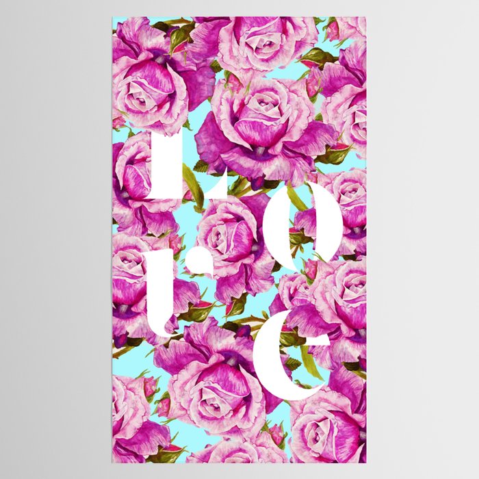 Love, Floral Typography Valentine's Graphic Design, Eclectic Modern Boho Botanical Rose Illustration Tablecloth Gallery Image 2