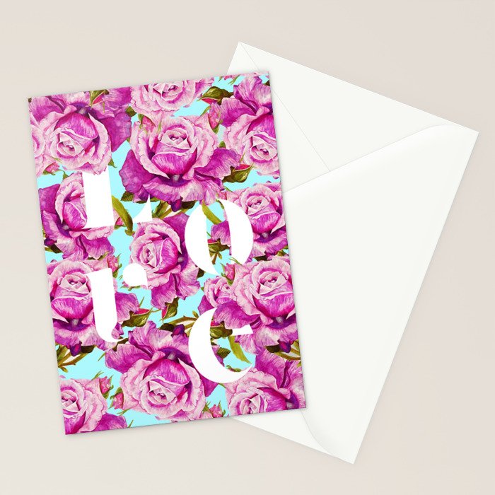 Love, Floral Typography Valentine's Graphic Design, Eclectic Modern Boho Botanical Rose Illustration Stationery Card Gallery Image 2